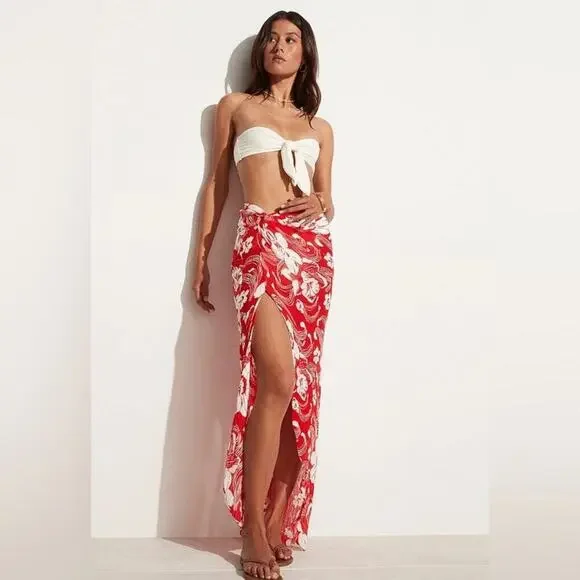 NWT Faithfull The Brand Lulu Maxi Skirt Camara Floral Print Red Size 8